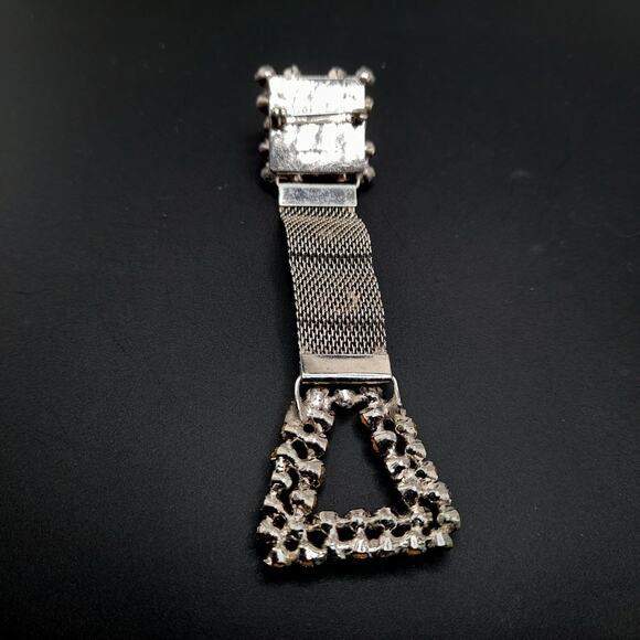 Vintage Rhinestone Mesh Brooch, Signed Nat Halpern, 1940s, 4" - Picture 6 of 9